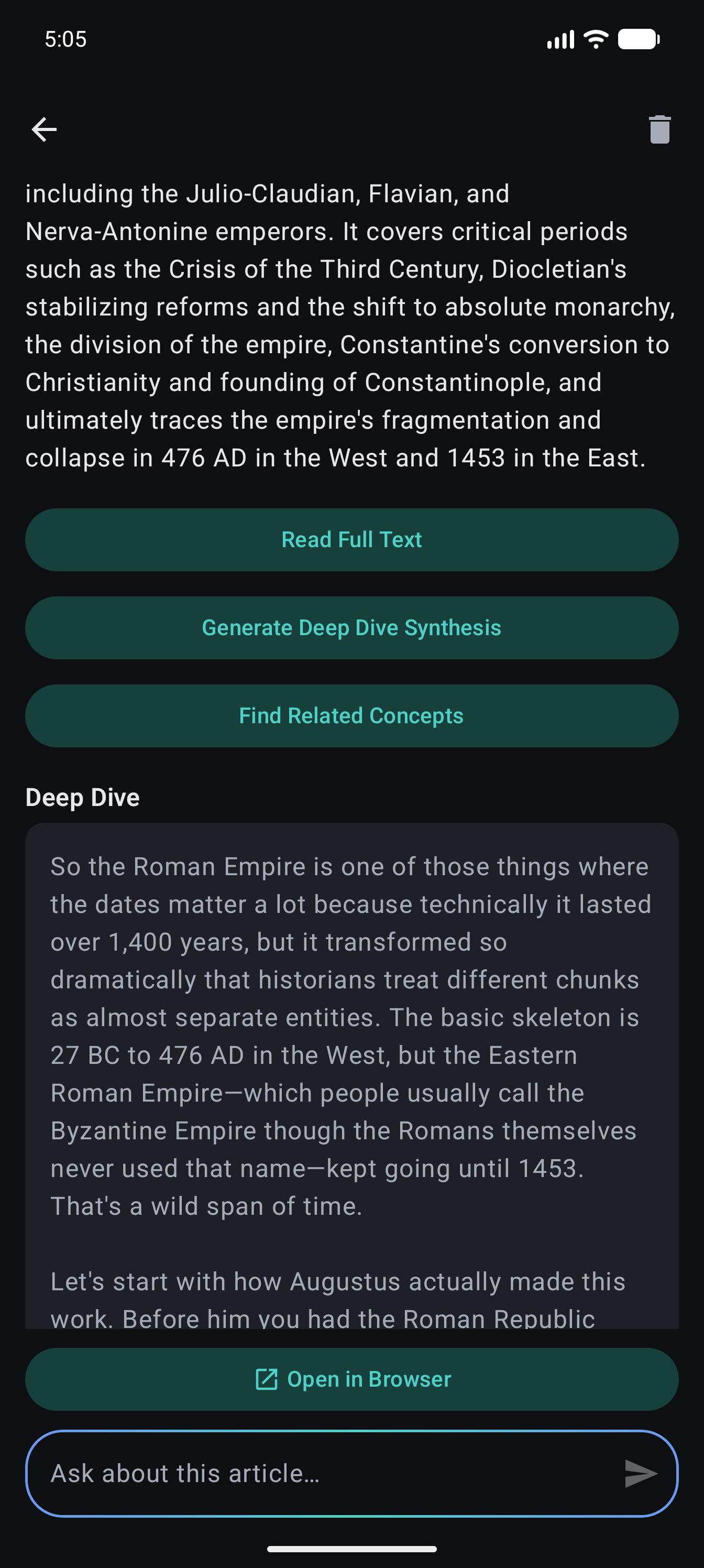 KnoBox Deep Dive synthesis for a saved article, with Open in Browser